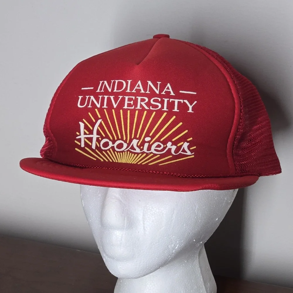 Vintage 80s Indiana Hoosiers Snapback Hat Cap IU University USA Trucker Mesh